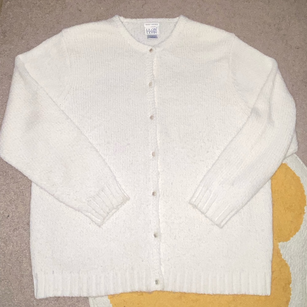 White button up sweater cardigan.